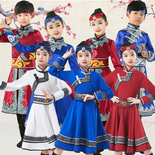 儿童蒙古舞蹈演出服女男游牧时光少数民族服装蒙族筷子舞表演