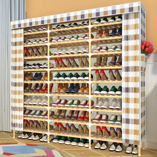 简易鞋架家用门口省空间经济型，防尘布鞋柜(布鞋柜，)实木置物架多功能鞋架子