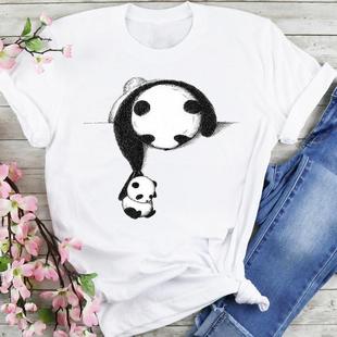 cutepandatshirt个性，中国风黑白熊猫印花短袖，圆领男女t恤潮