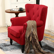 美式乡村红色布艺单人沙发欧式老虎，椅客厅酒店，卧室会所咖啡厅餐椅