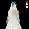 头饰拍照单层欧美结婚包边领证头纱短款纱veil抓新娘婚礼简单白色