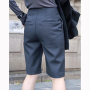 显瘦五分裤灰色中裤女春秋高腰，时尚设计感收腿，短裤欧货半裤西裤