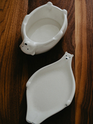 泽滕家日式陶瓷碗盘可爱小熊碗椭圆盘沙拉碗餐具套装面碗饭碗汤碗