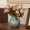 欧式陶瓷小花瓶美式创意，客厅装饰摆件仿真花，假花艺套装干花插花器