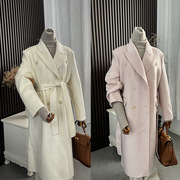 2023秋冬双面手缝羊驼毛大衣，韩系西装领双排扣高级感毛呢外套白色