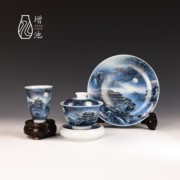 增池景德镇青花瓷茶具全手工汉宫秋月夜景系列盖碗套组高端