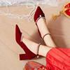 秋季中式结婚鞋子婚纱新娘鞋粗跟孕妇一字扣红色秀禾服敬酒鞋