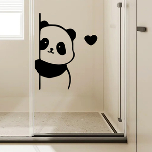 可爱熊猫侧面贴玻璃门窗防撞贴纸服装奶茶店铺橱窗欢迎墙面装饰
