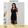 MAXRIENY法式浪漫黑色波点网纱连衣裙23夏装复古收腰显瘦遮肉裙子