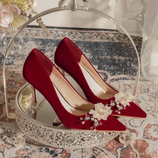 小众婚鞋新娘鞋2023年红色高跟鞋秀禾结婚鞋婚纱两穿不累脚