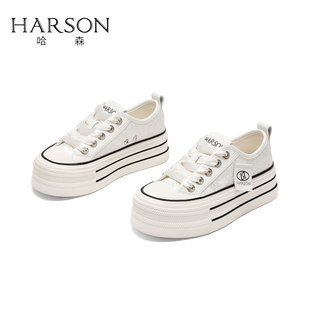 哈森增高小白鞋2024女鞋春夏白色板鞋松糕帆布鞋女HEC240123