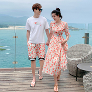 沙滩情侣装夏装套装连衣裙，子女三亚海边度假泰国蜜月旅游拍照衣服
