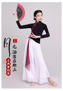 古典舞服装儿童旗袍飘逸舞蹈服女童中国风黑色短袖纱衣演出服