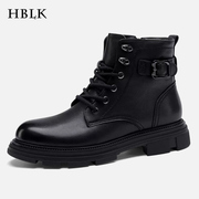 HBLK头层牛皮马丁靴男款冬季高帮厚底英伦真皮靴子男士工装靴