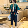绿色拼接棒球服短外套，女韩版设计感休闲夹克，小个子2024年春装