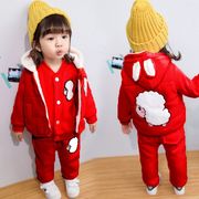 韩式童装宝宝加绒加厚套装，女童冬装婴，儿童三件套0-4岁半宝宝三件