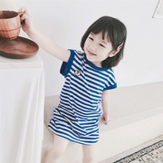 童装2021夏季女童宝宝海军风蓝条纹无袖T恤裙连衣裙