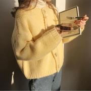 黄色针织开衫外套毛衣女春秋宽松外穿温柔风日系高级感小个子上衣