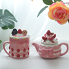 创意水杯陶瓷壶带盖草莓马克杯，ins风可爱杯子女茶壶礼物牛奶水杯