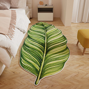 叶子卧室床边地毯客厅地垫，高级轻奢厚绿色艺术阳台垫子防滑小毛毯