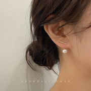 两戴温柔珍珠耳环优雅通勤后挂式个性小众设计耳钉女耳饰925银