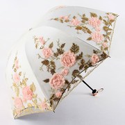 三折公主雨伞蕾丝花边太阳伞，防晒防紫外线，女士刺绣双层黑胶遮阳伞