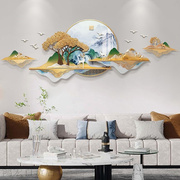 新中式客厅装饰画沙发背景墙挂画3d立体浮雕山水带灯光高档壁画