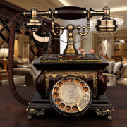 实木复古电话机欧式家用美式仿古办公老式旋转盘古董座机固定电话