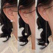 韩国简约水晶吊坠女耳环潮气质耳饰高级感925纯银耳线耳钉
