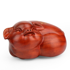 东阳木雕猪摆件 实木制生肖可爱猪客厅摆设 红木质雕刻工艺品