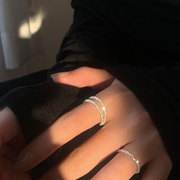 韩版s925银波光粼粼戒指女复古时尚优雅满天星，食指戒气质创意指环