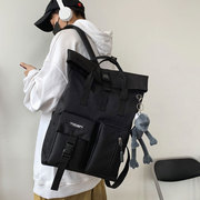 日系潮牌双肩包女高中，大学生韩版工装书包，男大容量方形旅行电脑包