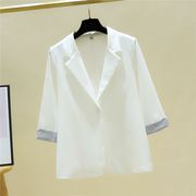 雪纺冰丝衫外套女薄款2021夏韩版黑白七分袖，高级感单西服上衣