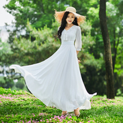 连衣裙仙女风2023夏气质(夏气质，)拖地裙子，大摆裙沙滩裙白色雪纺超长裙