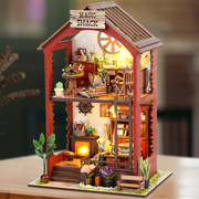 书屋模型diy小屋木制别墅，微缩带灯创意，书立摆件手工拼装玩具