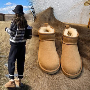 雪地靴女皮毛一体短靴，2023年冬季加厚保暖棉鞋，防水加绒面包鞋