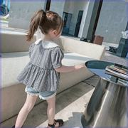 女童宝宝洋气格子娃娃，领衬衫夏季韩版短款娃娃衫儿童短袖衬衣