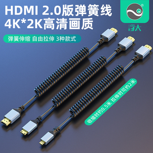 HDMI转Mini HDMI线Micro转接线hdmi弯头伸缩弹簧线4k高清相机单反