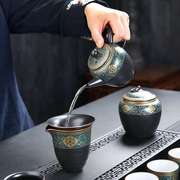 简约功夫茶具陶瓷茶壶鎏金盖碗中式品茗杯家用西域建盏倒茶器套装