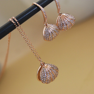 威妮华高档微镶钻贝壳珍珠锁骨链韩国超仙耳环项链二件套装饰品潮