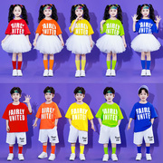 糖果色儿童啦啦队演出服，纱裙幼儿团体女童舞蹈，小学生合唱表演服装