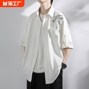 中国风短袖白衬衫男士，新中式高级感薄款冰丝，速干外套7七分袖衬衣