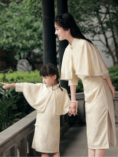 新中式旗袍亲子装母女连衣裙2023司藤同款女童唐装套装中国风