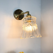 北欧日式黄铜玻璃壁灯创意简约卧室床头衣帽间背景墙卫生间镜前灯