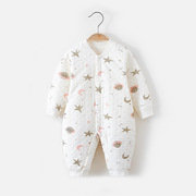 婴儿连体薄棉冬装保暖衣，加厚棉袄开档棉服，闭裆爬服夹棉宝宝哈衣