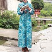 乱在江南中式复古改良旗袍裙，春秋亚麻双层民族，风连衣裙气质旗袍