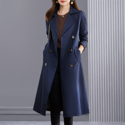 风衣女款2024中长款春秋季藏青色韩版外套垂感高级感大衣收腰