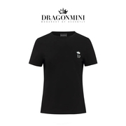 dragonmini时尚镭射炫彩logo黑色圆领，基础款烫钻t恤亲子同款