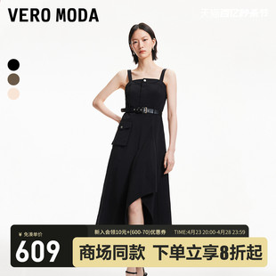 Vero Moda连衣裙2024春夏街头风工装感不规则大裙摆吊带长裙