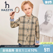 hazzys哈吉斯(哈吉斯)童装男童，衬衫2023春中大童，英伦格子长袖上衣